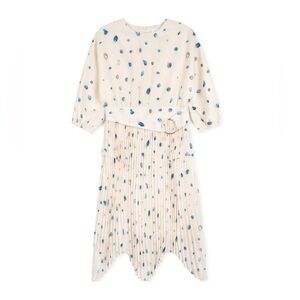 Minimal NWT Cream Dress with Blue Polka Dots